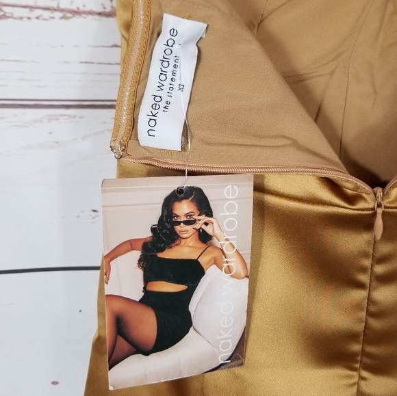 Naked Wardrobe | The Statement Gold Satin Mini Dress NEW - Picture 6 of 6